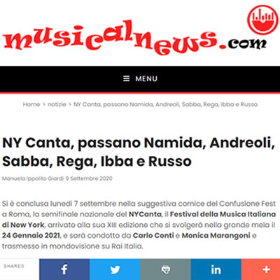 Musicalnews.com - NY Canta, passano Namida, Andreoli, Sabba, Rega, Ibba e Russo